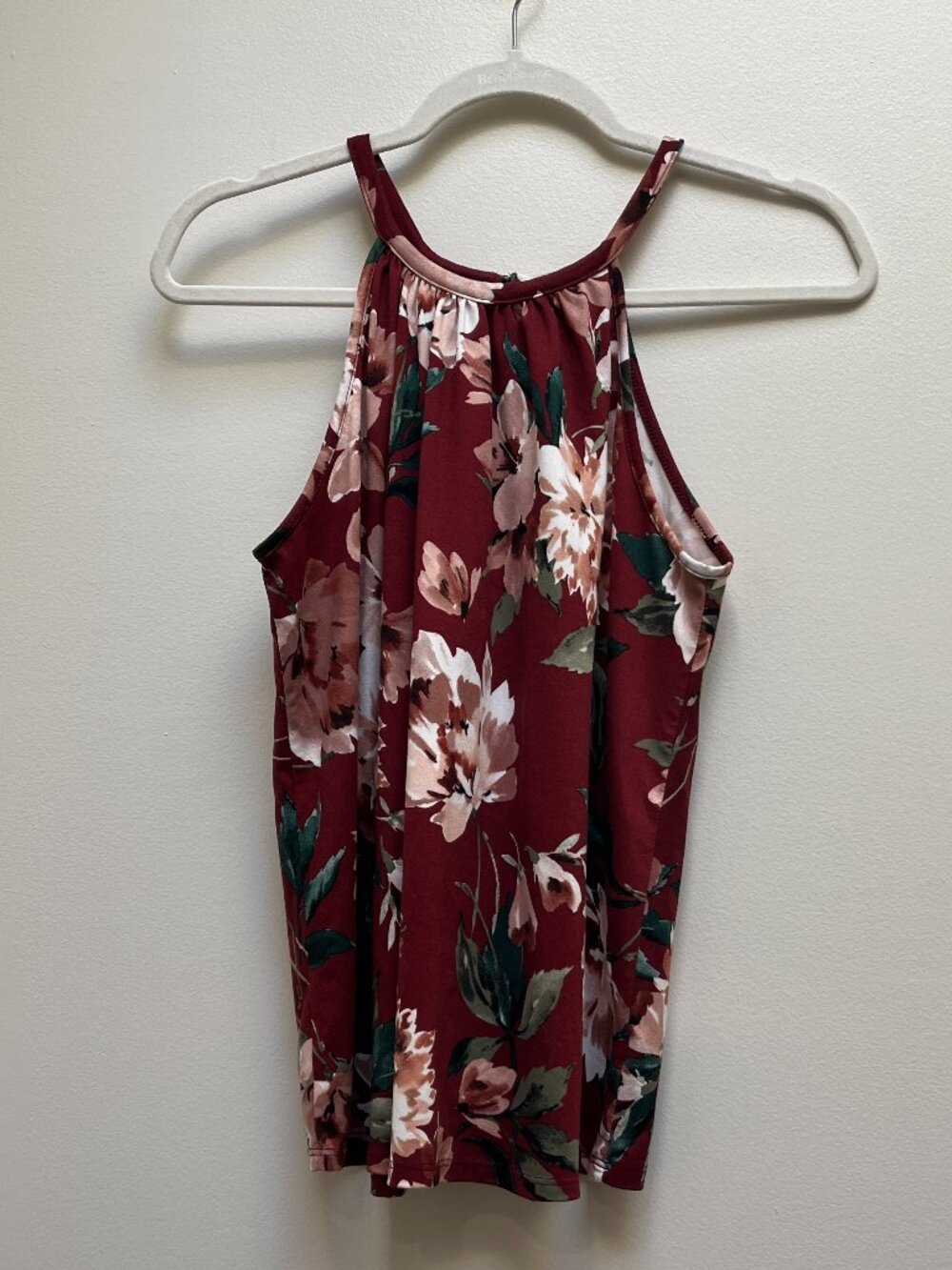 Papermoon Burgundy Floral Halter Tank Top | Boho Summer | Women's Small